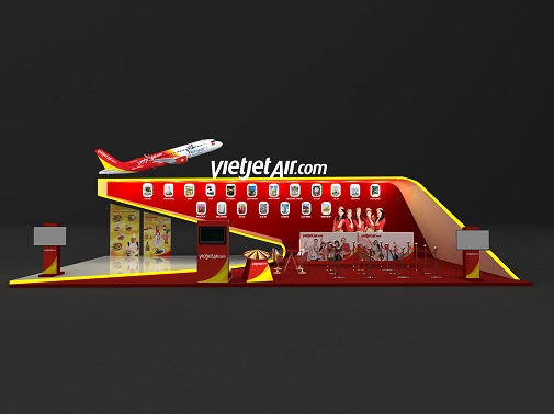 Gian hàng Vietjet với hàng ngàn Vé máy bay giá từ 0 đồng tại Hội chợ Du lịch Quốc tế TP.HCM 2014