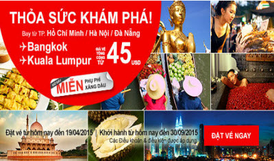 Air Asia tung loạt vé rẻ chỉ 45 usd